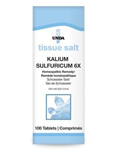 UNDA Kalium Sulfuricum 6X - A Schuessler Tissue Salt homeopathic remedy for skin, throat, and eye irritations.