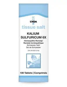 UNDA Kalium Sulfuricum 6X - A Schuessler Tissue Salt homeopathic remedy for skin, throat, and eye irritations.