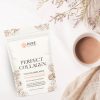 Perfect Collagen Dutch Cocoa Powder Mushroom blend with a cup of hot cocoa.