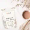 Perfect Collagen Dutch Cocoa Powder Mushroom blend with a cup of hot cocoa.