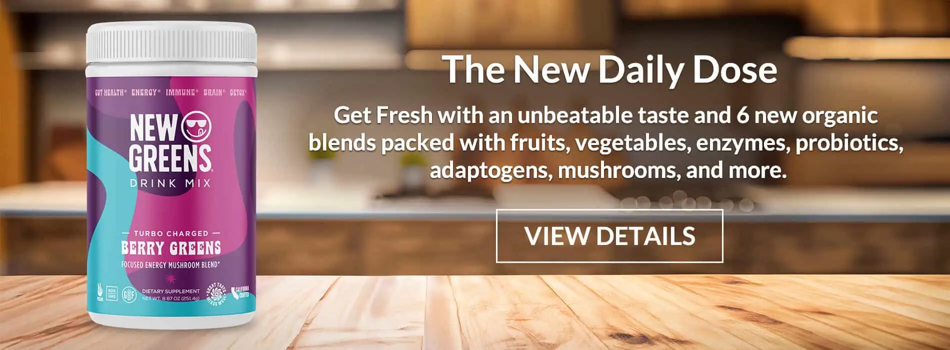NewGreens canister on a kitchen counter
