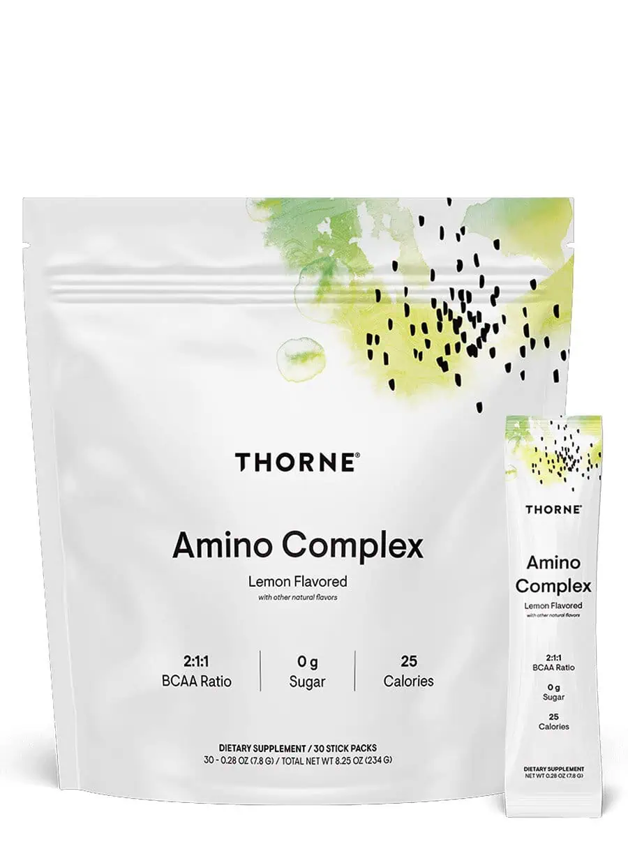 Thorne Amino Complex Lemon - NSF Certified EAA and BCAA powder for muscle recovery and performance.