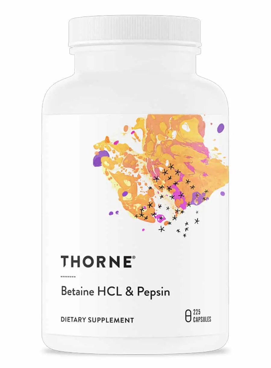 Thorne Betaine HCl & Pepsin - A supplement for stomach acid and protein digestion support.