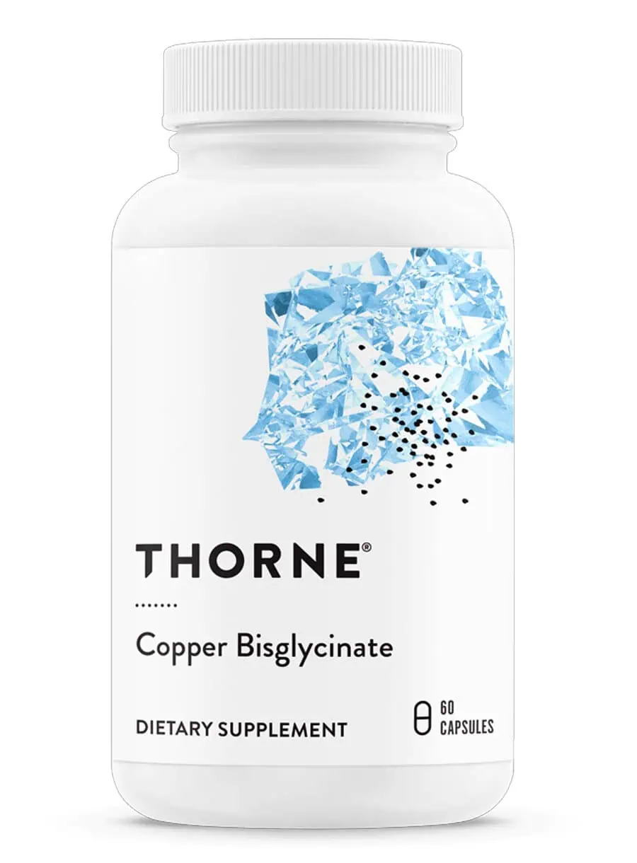 Thorne Copper Bisglycinate - Highly absorbable chelated copper supplement for heart, skin, and bone health.