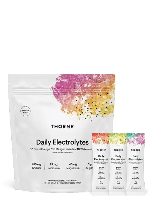 Thorne Daily Electrolytes (30 Stick Variety Pack) - sugar-free electrolyte powder for hydration and muscle recovery.