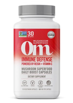 Om Immune Defense Mushroom Superfood Capsules (90 count) - with Reishi, Turkey Tail, and Vitamin C for immune support.