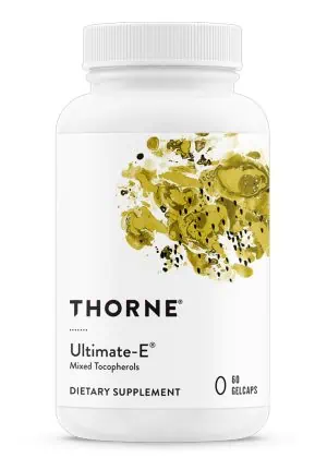 Thorne Ultimate-E (60 Gelcaps) - Natural vitamin E with mixed tocopherols for antioxidant and cardiovascular support.