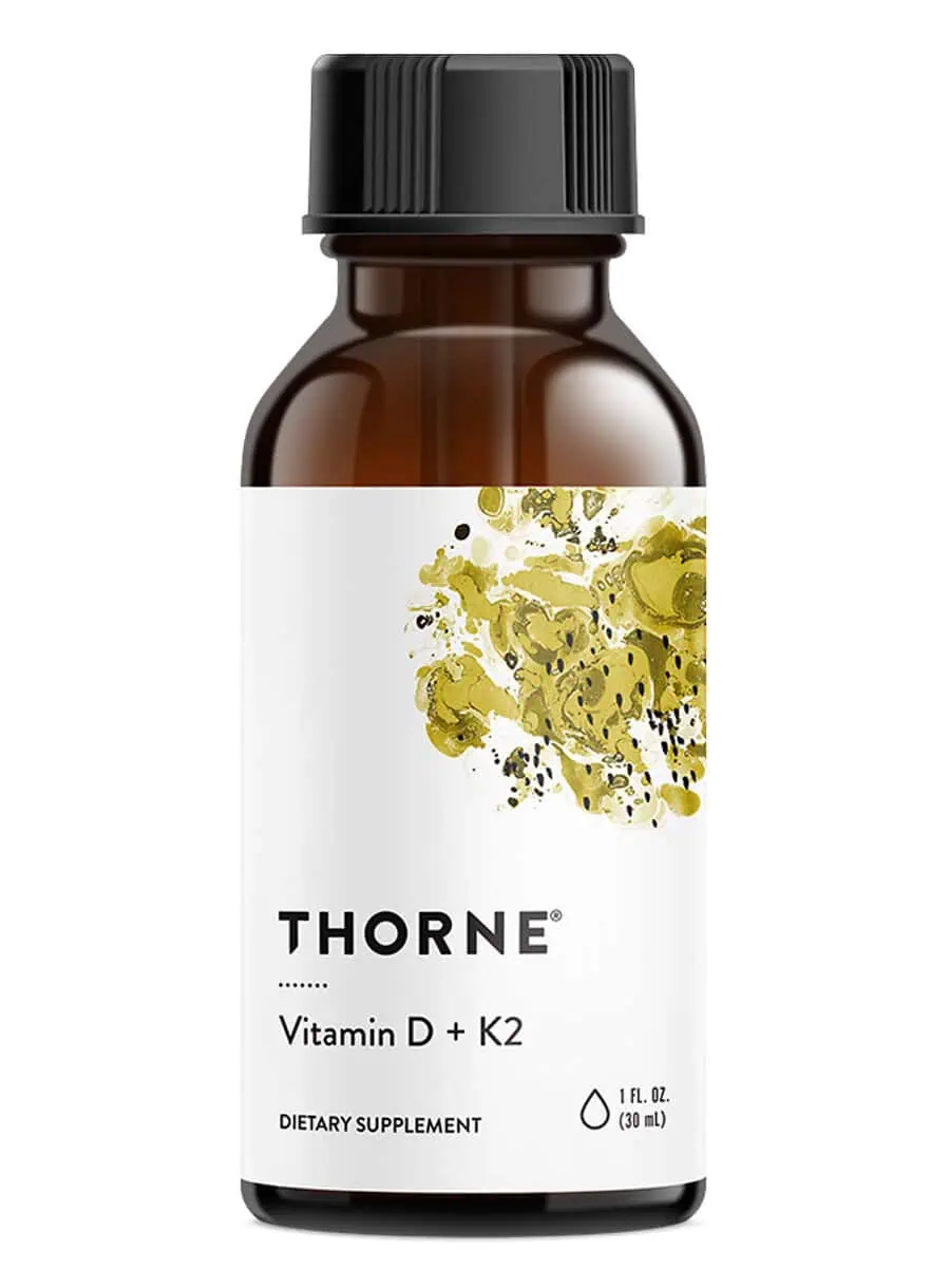 Thorne Vitamin D/K2 Liquid (1 fl oz) - Liquid drops with 1000 IU Vitamin D3 and 200 mcg K2 MK-4 for bone and heart health.
