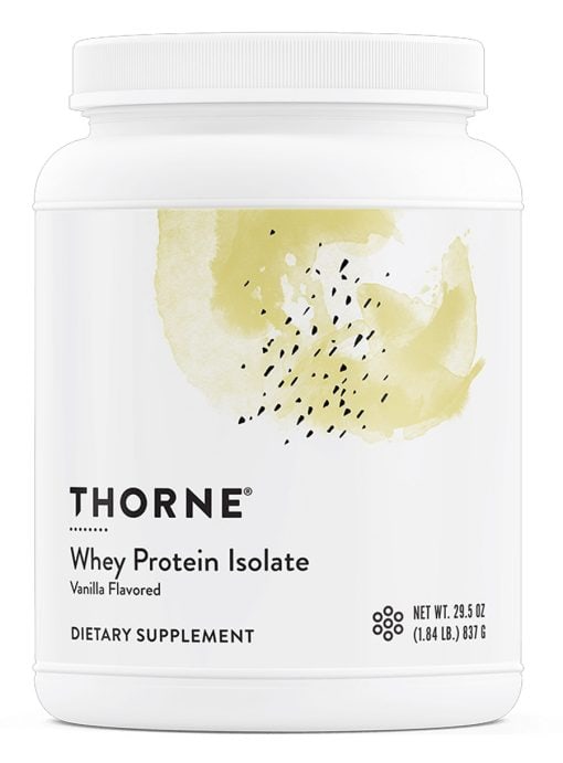Thorne Whey Protein Isolate - NSF Certified vanilla protein powder for muscle growth and recovery.