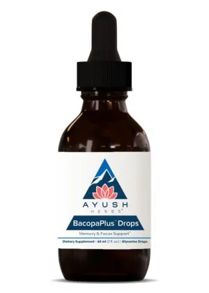 Ayush Herbs Bacopa Plus Drops -- cognitive health, stress support.