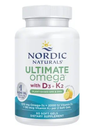 Nordic Naturals Pro Ultimate Omega with D3 + K2 -- omega-3 supplement, vegan-friendly.
