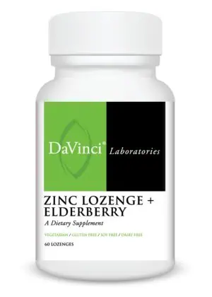 DaVinci Labs Zinc Lozenge + Elderberry Chewable -- immune support, respiratory health.