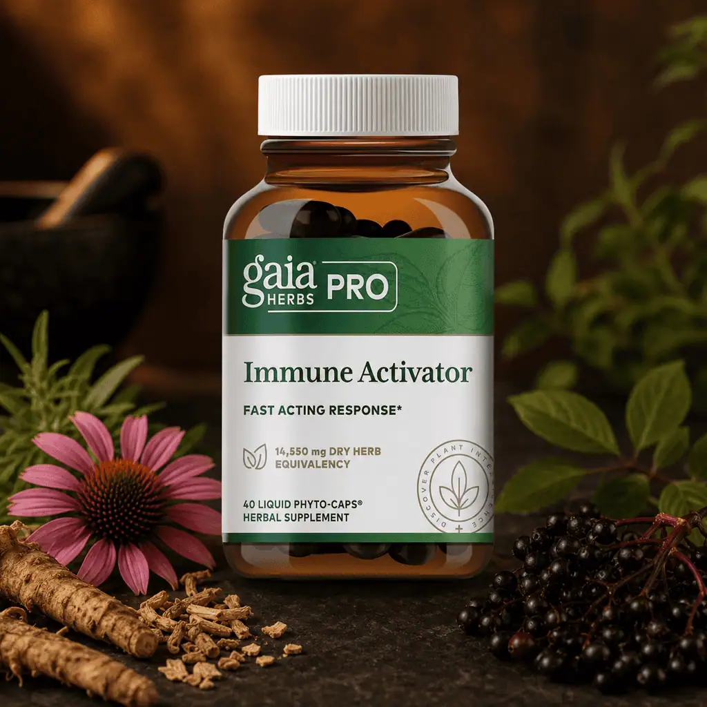 Immune Activator by Gaia Herbs PRO in an immune-support botanical scene